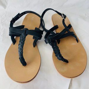 Asos Black Leather Ankle Strap Flip Flop Sandals